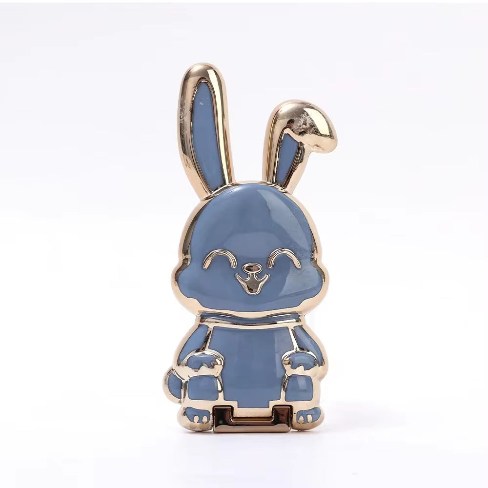 Ultra-Thin Cartoon Rabbit Finger Ring Phone Holder - Foldable Adhesive Stand for Desktop Support