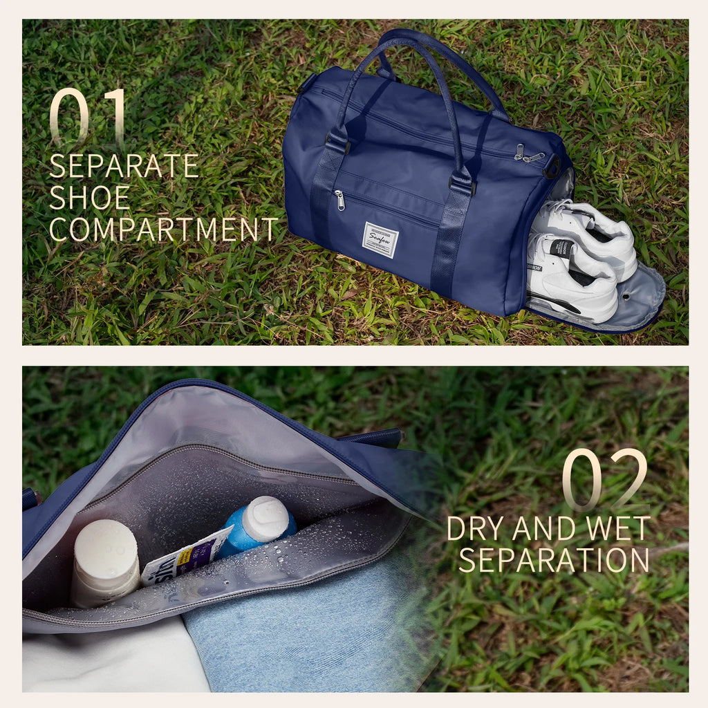 Gym Bag for Women Men with Wet Pocket, Travel Duffle Bag Sport Gym Tote Bag with Shoe Compartment, Carry on Overnight Bag Hospital Bag Dark Blue