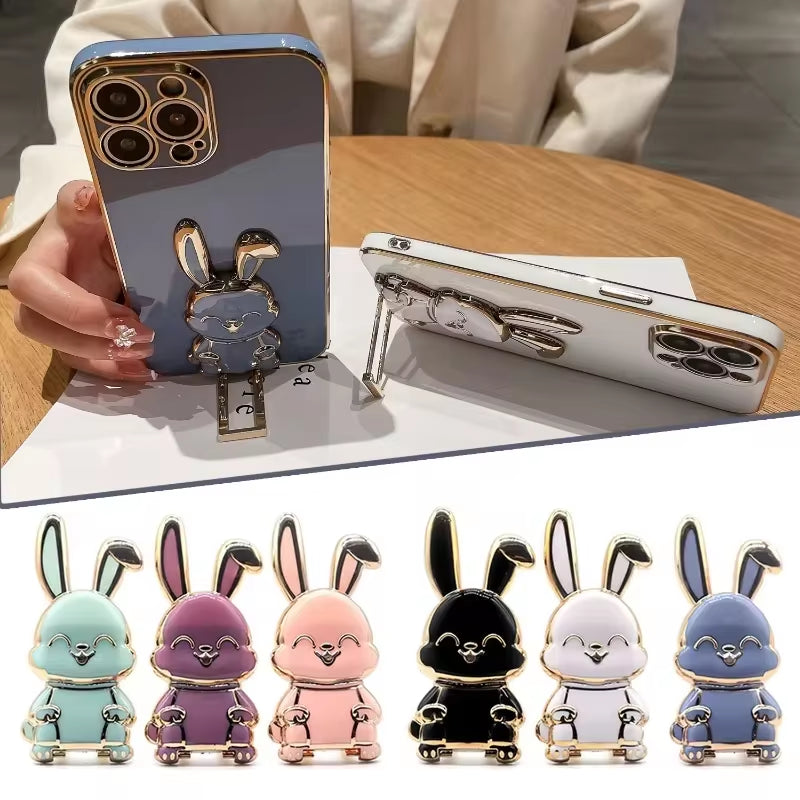 Ultra-Thin Cartoon Rabbit Finger Ring Phone Holder - Foldable Adhesive Stand for Desktop Support