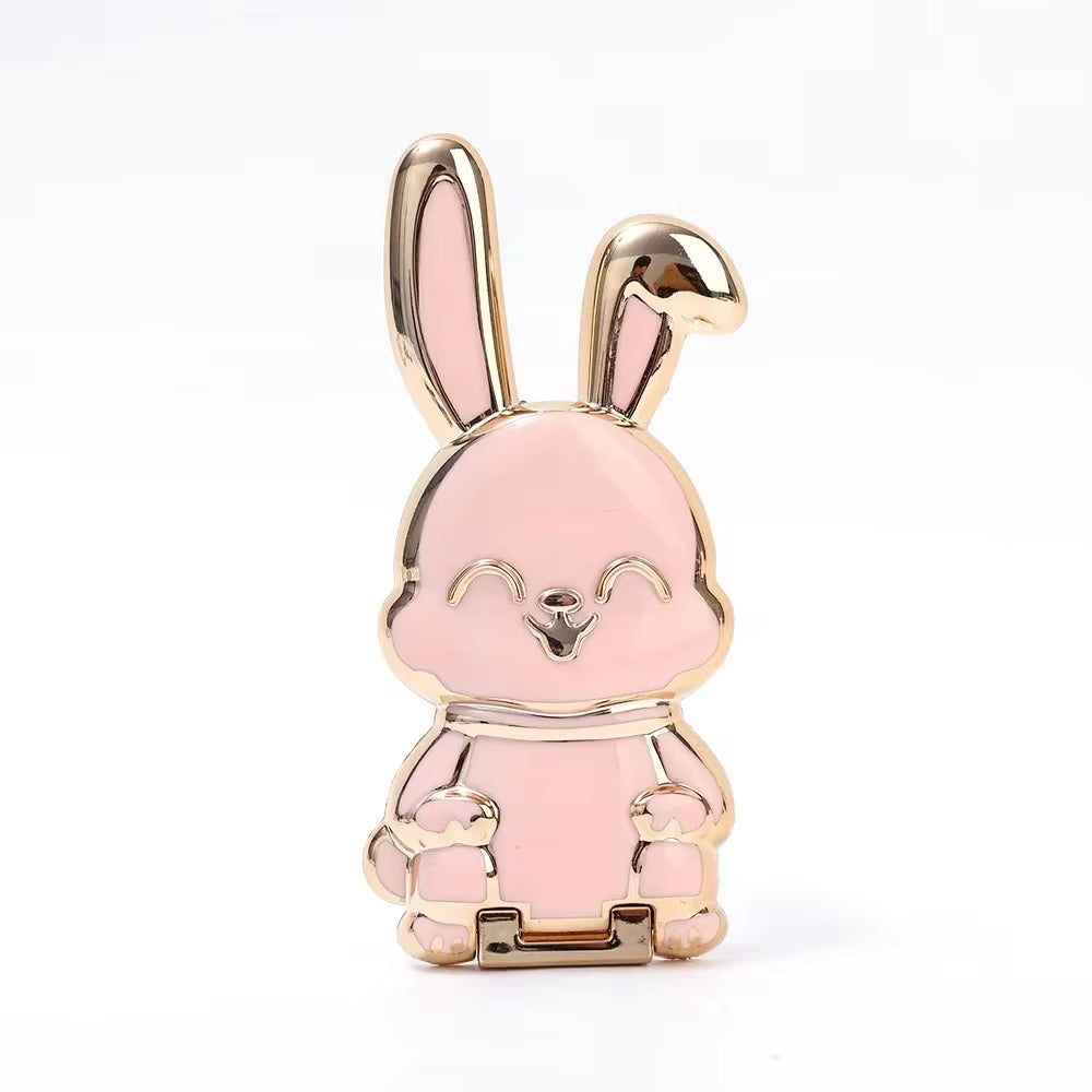 Ultra-Thin Cartoon Rabbit Finger Ring Phone Holder - Foldable Adhesive Stand for Desktop Support