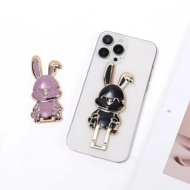 Ultra-Thin Cartoon Rabbit Finger Ring Phone Holder - Foldable Adhesive Stand for Desktop Support