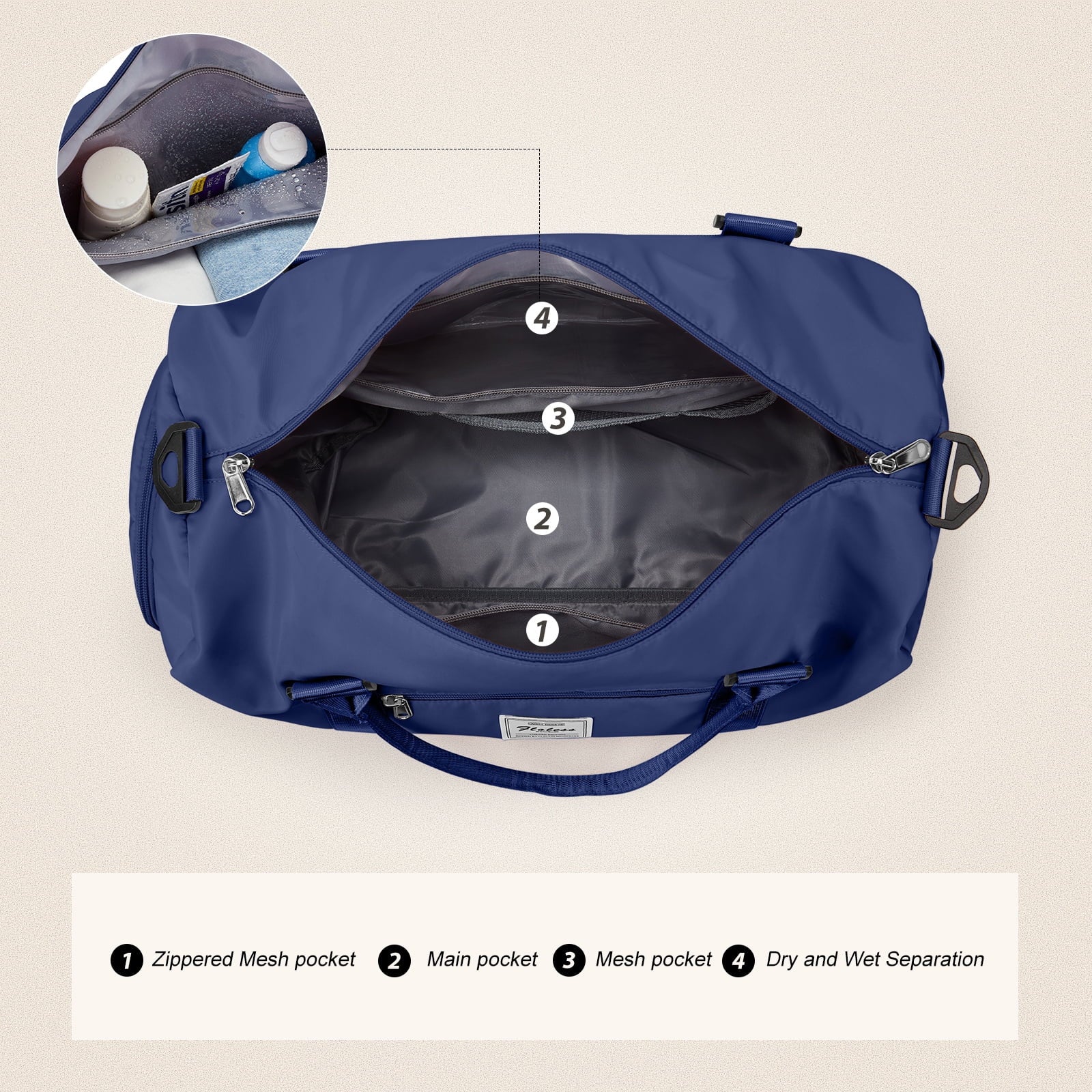 Gym Bag for Women Men with Wet Pocket, Travel Duffle Bag Sport Gym Tote Bag with Shoe Compartment, Carry on Overnight Bag Hospital Bag Dark Blue