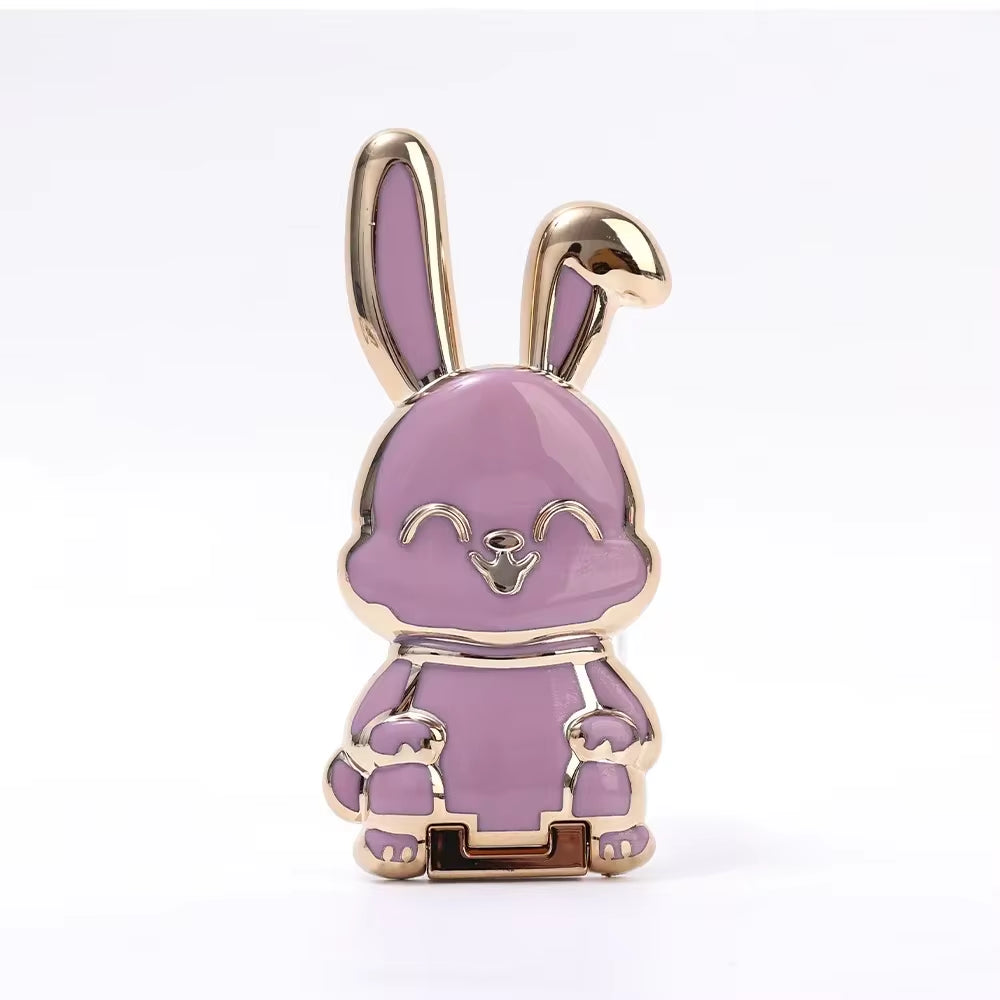 Ultra-Thin Cartoon Rabbit Finger Ring Phone Holder - Foldable Adhesive Stand for Desktop Support