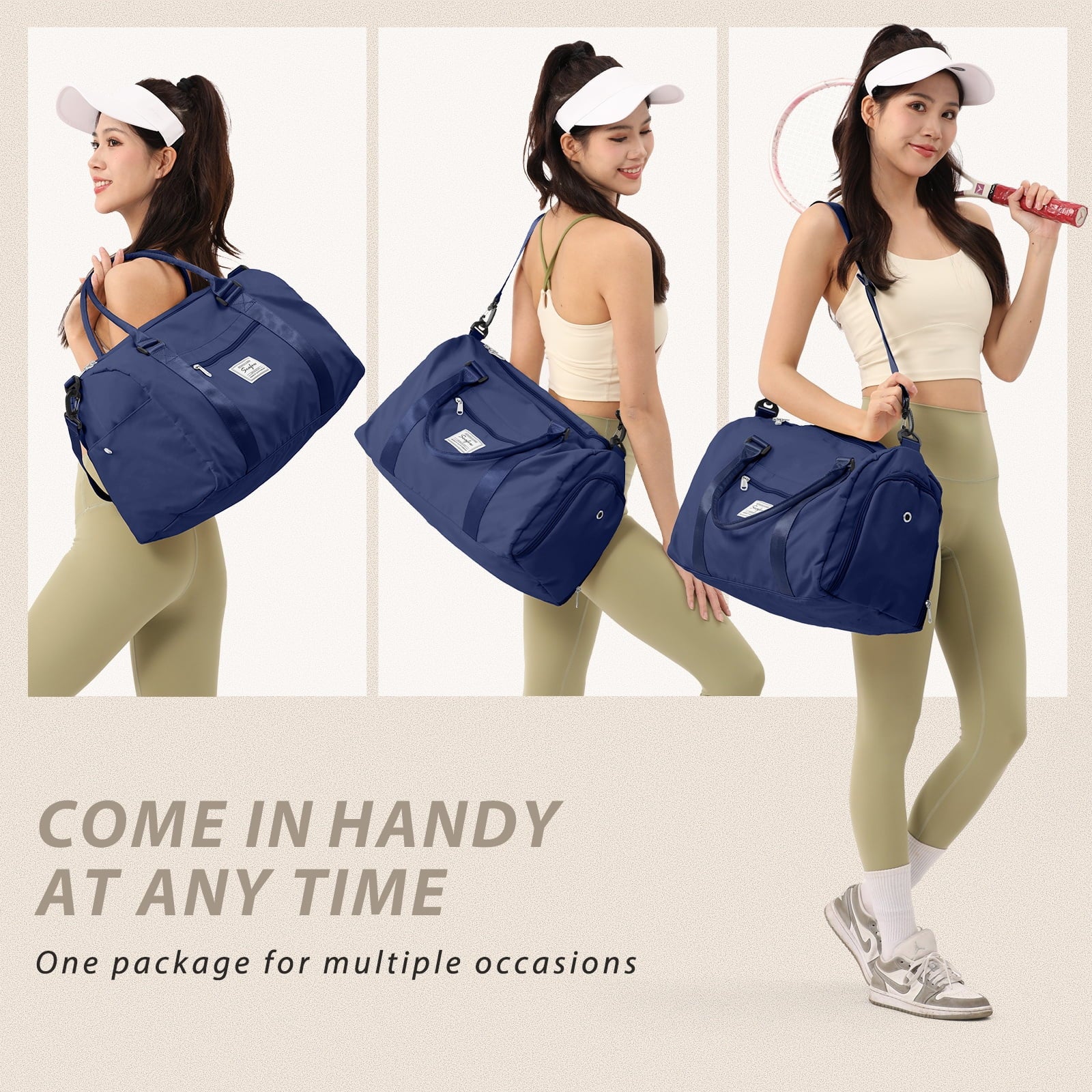 Gym Bag for Women Men with Wet Pocket, Travel Duffle Bag Sport Gym Tote Bag with Shoe Compartment, Carry on Overnight Bag Hospital Bag Dark Blue