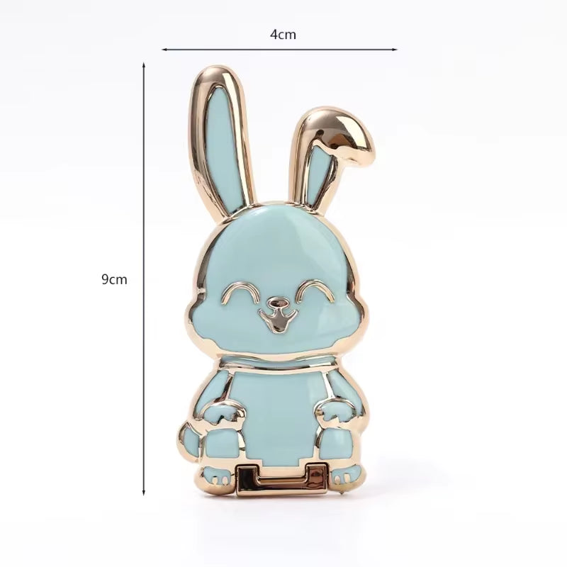 Ultra-Thin Cartoon Rabbit Finger Ring Phone Holder - Foldable Adhesive Stand for Desktop Support