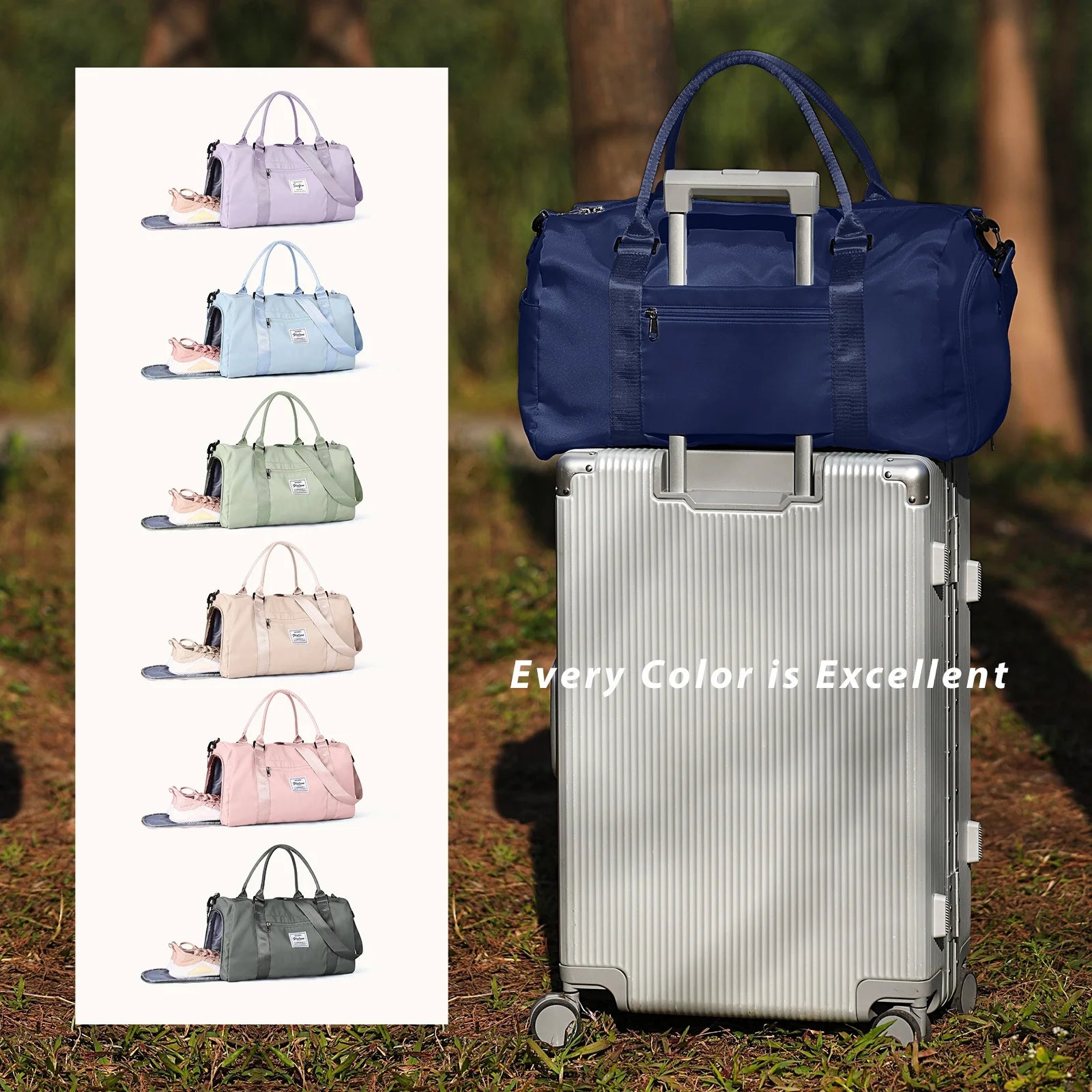 Gym Bag for Women Men with Wet Pocket, Travel Duffle Bag Sport Gym Tote Bag with Shoe Compartment, Carry on Overnight Bag Hospital Bag Dark Blue