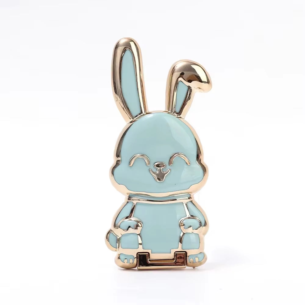 Ultra-Thin Cartoon Rabbit Finger Ring Phone Holder - Foldable Adhesive Stand for Desktop Support