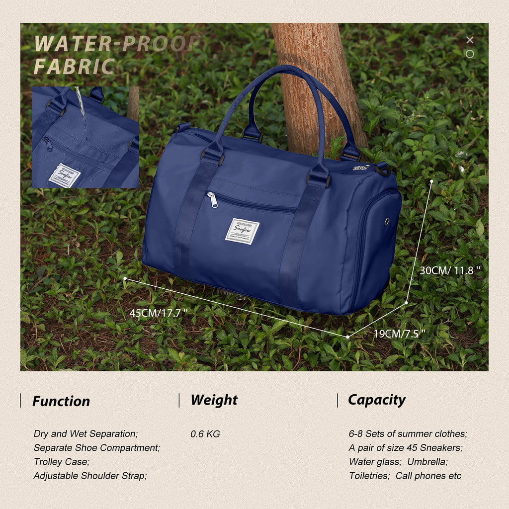 Gym Bag for Women Men with Wet Pocket, Travel Duffle Bag Sport Gym Tote Bag with Shoe Compartment, Carry on Overnight Bag Hospital Bag Dark Blue